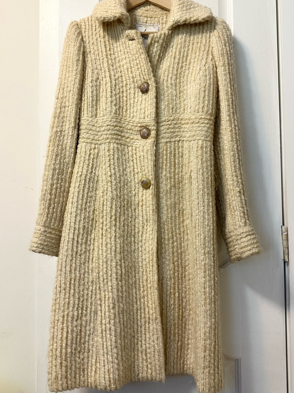Milly of New York Cream Textured Long Trench Coat